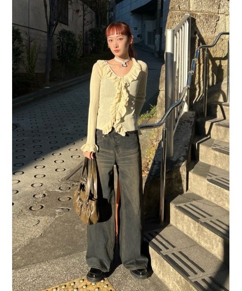 2026SS新作】FRONT FRILL KNIT TOPS フロントフリル ニットトップス 冬