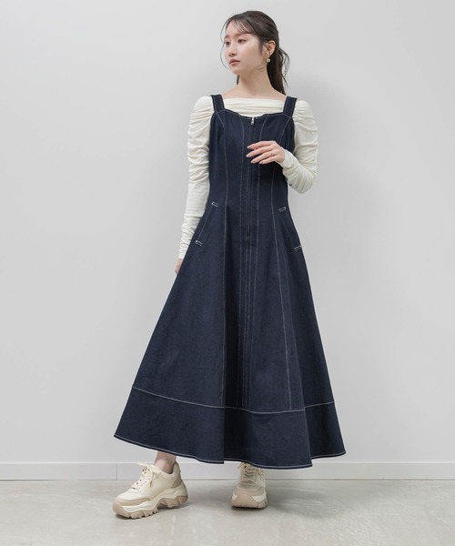 RANDA（ランダ）の「デニムフレアワンピース（ワンピース・レディース・インディゴブルー/ブルー/ブラック・1/0）」の3枚目の写真