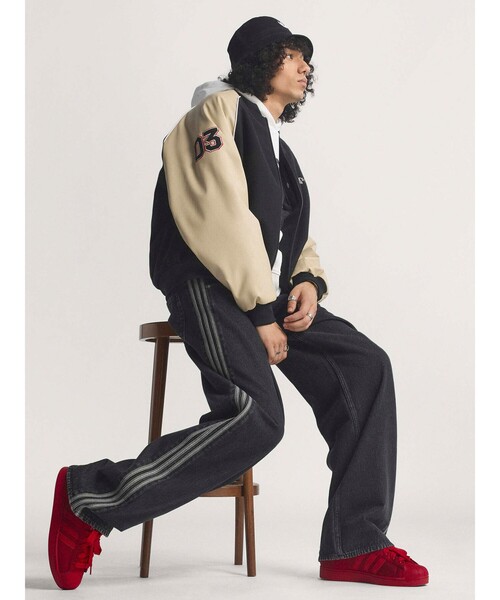 adidas（アディダス）の「【ADIDAS ORIGINALS / アディダスオリジナルス】 ADICOLOR DENIM FIREBIRD PANTS / デニム ファイヤーバードパンツ（デニムパンツ・メンズ・ブラック/インディゴブルー・M/L/XL）」の5枚目の写真