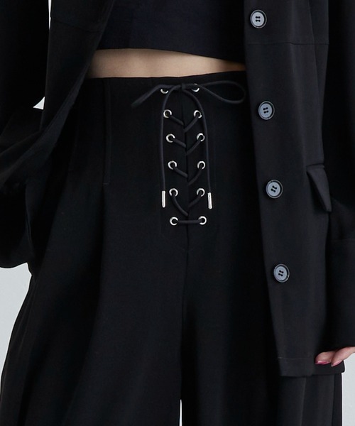 Lui's(ルイス)の「レースアップデザインワイドパンツ(スラックス・レディース・ブラック/グレー・36/38)」の7枚目の写真