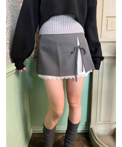WEGO(ウィゴー)の「レースレイヤードリボンミニスカート(スカート・レディース・グレー/ブラック・FREE)」の7枚目の写真