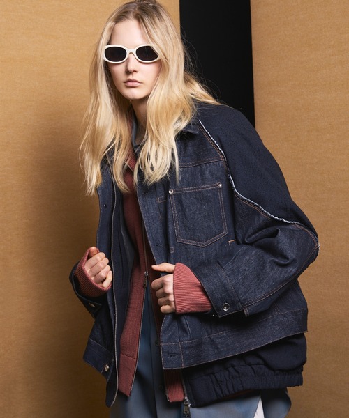 UNISEX》Different Materials Layering Prime-Over Trucker Jacket/異