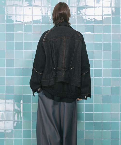 UNISEX》Different Materials Layering Prime-Over Trucker Jacket/異