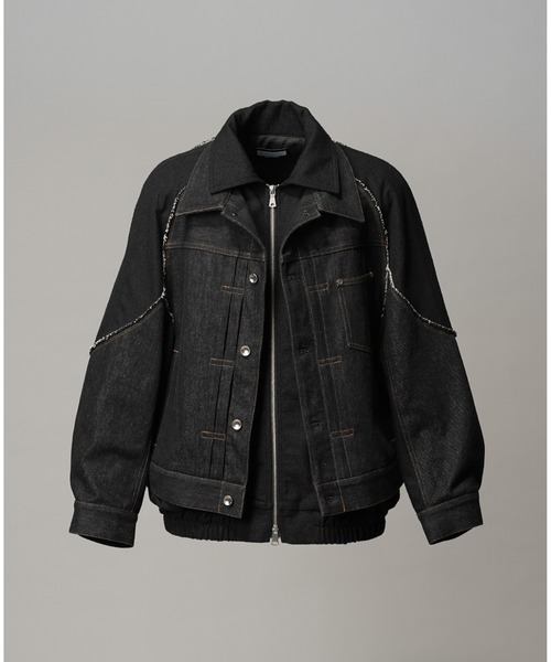 UNISEX》Different Materials Layering Prime-Over Trucker Jacket/異