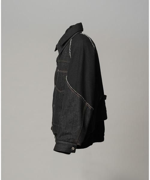 UNISEX》Different Materials Layering Prime-Over Trucker Jacket/異