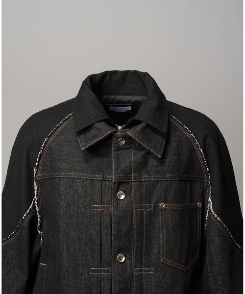 UNISEX》Different Materials Layering Prime-Over Trucker Jacket/異