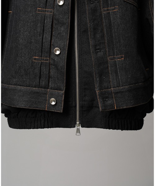 UNISEX》Different Materials Layering Prime-Over Trucker Jacket/異