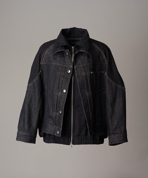 UNISEX》Different Materials Layering Prime-Over Trucker Jacket/異