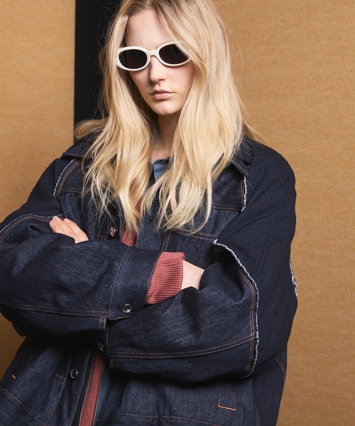 UNISEX》Different Materials Layering Prime-Over Trucker Jacket/異