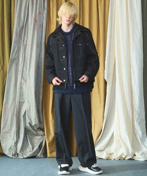 UNISEX》Different Materials Layering Prime-Over Trucker Jacket/異