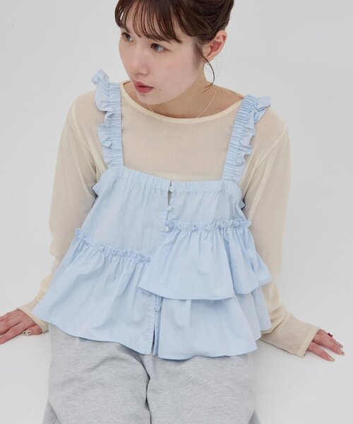 DISCOAT（ディスコート）の「【umm.】アシメフリルキャミブラウス（シャツ/ブラウス・レディース・ブラック/オフホワイト/サックスブルー・FREE）」の3枚目の写真