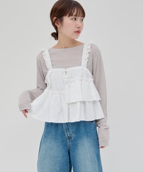 DISCOAT（ディスコート）の「【umm.】アシメフリルキャミブラウス（シャツ/ブラウス・レディース・ブラック/オフホワイト/サックスブルー・FREE）」の4枚目の写真