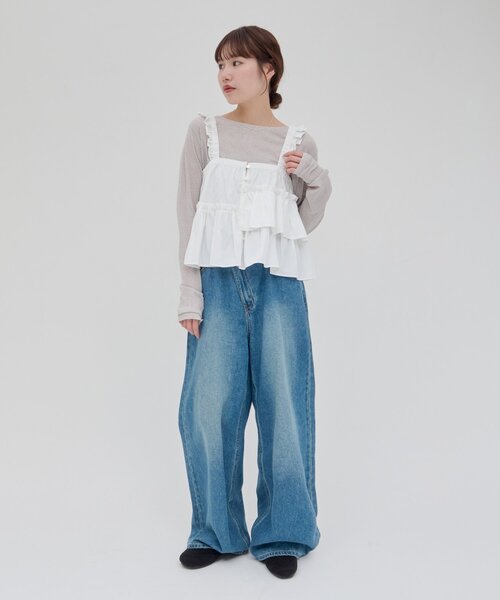 DISCOAT（ディスコート）の「【umm.】アシメフリルキャミブラウス（シャツ/ブラウス・レディース・ブラック/オフホワイト/サックスブルー・FREE）」の5枚目の写真