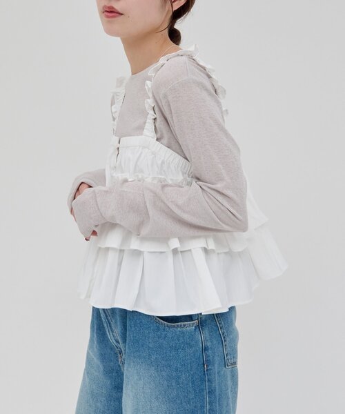 DISCOAT（ディスコート）の「【umm.】アシメフリルキャミブラウス（シャツ/ブラウス・レディース・ブラック/オフホワイト/サックスブルー・FREE）」の7枚目の写真