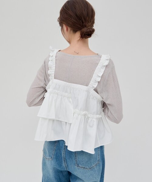 DISCOAT（ディスコート）の「【umm.】アシメフリルキャミブラウス（シャツ/ブラウス・レディース・ブラック/オフホワイト/サックスブルー・FREE）」の8枚目の写真