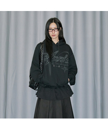 エンジェルレイヤードスカートフードTシャツ - BLACK