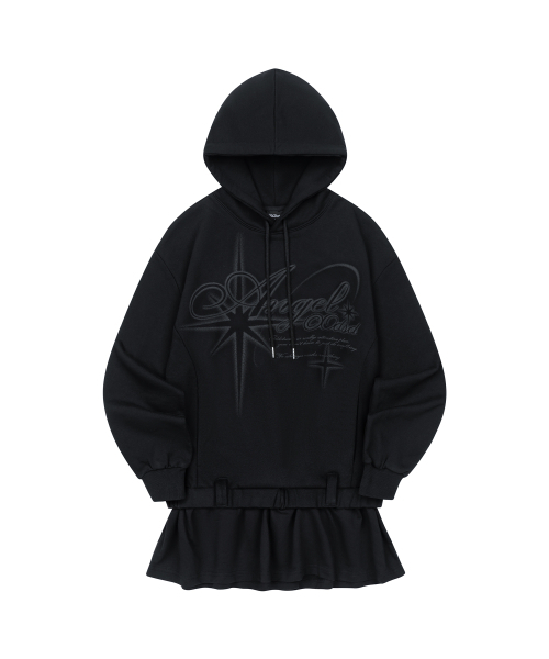 ODD STUDIO(オッドスタジオ)の「エンジェルレイヤードスカートフードTシャツ - BLACK(パーカー・レディース・ブラック・ONE)」の2枚目の写真