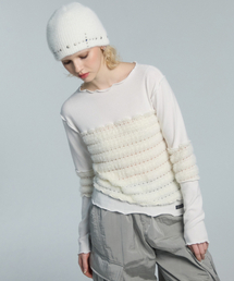 OOH-AHH（ウーアー）の「ファー レース アンバランス Tシャツ (アイ)（Tシャツ/カットソー）」