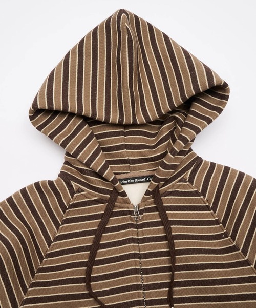 Stockholm Surfboard Club(ストックホルムサーフボードクラブ)の「Stockholm Surfboard Club/ストックホルムサーフボードクラブ パーカー Striped Zip Hoodie(パーカー・メンズ・ブラウン・S)」の7枚目の写真