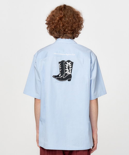 HONGWOOSUNG(ホンウソン)の「Embroidery Boots Open Collar Shirt_Sky Blue(シャツ/ブラウス・メンズ・その他・S/M/L)」の2枚目の写真
