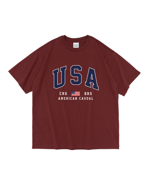 CARGOBROS(カーゴブロス)の「USAフラッグ半袖Tシャツ(ワイン)(Tシャツ/カットソー・メンズ・その他・S/M/L/XL/2XL)」の1枚目の写真