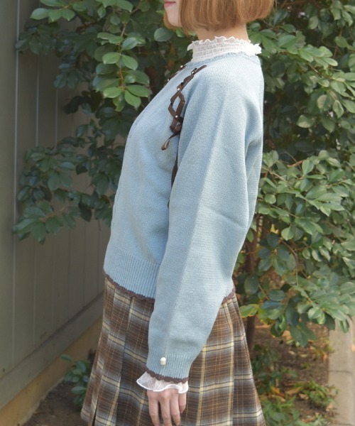 axes femme(アクシーズファム)の「レースアップニットPO(ニット/セーター・レディース・グレー/キナリ/ミント・FREE)」の5枚目の写真