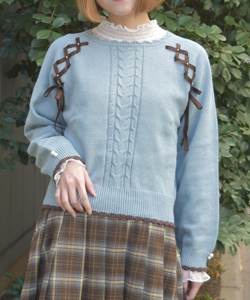 axes femme(アクシーズファム)の「レースアップニットPO(ニット/セーター・レディース・グレー/キナリ/ミント・FREE)」の4枚目の写真