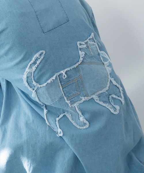 ScoLar(スカラー)の「161608:アップリケ×刺繍デニムorツイルロングコート(テーラードジャケット・レディース・ベージュ/ブルー・M)」の9枚目の写真