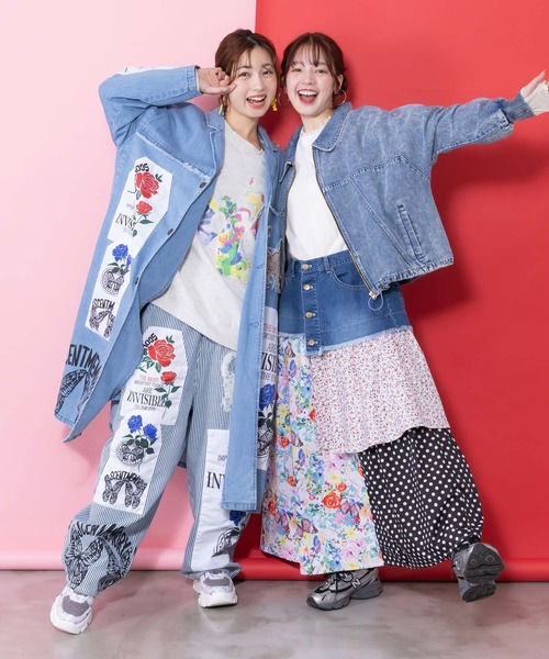 ScoLar(スカラー)の「161608:アップリケ×刺繍デニムorツイルロングコート(テーラードジャケット・レディース・ベージュ/ブルー・M)」の11枚目の写真