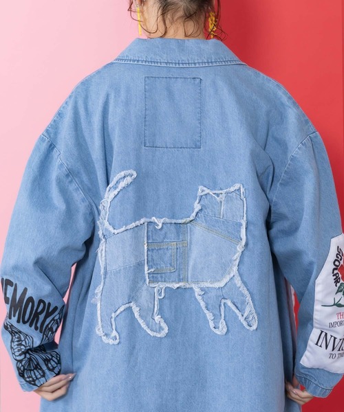 ScoLar(スカラー)の「161608:アップリケ×刺繍デニムorツイルロングコート(テーラードジャケット・レディース・ベージュ/ブルー・M)」の15枚目の写真