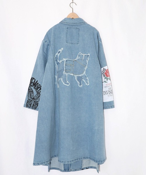 ScoLar(スカラー)の「161608:アップリケ×刺繍デニムorツイルロングコート(テーラードジャケット・レディース・ベージュ/ブルー・M)」の17枚目の写真