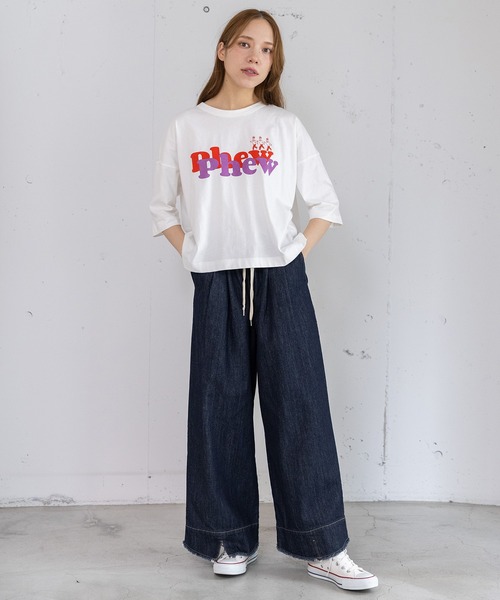 POU DOU DOU(プードゥドゥ)の「Phewおじさんプリントカットソー(Tシャツ/カットソー・レディース・グリーン/レッド/オフホワイト/グレー・3)」の13枚目の写真