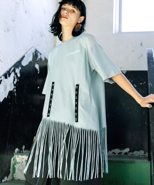 AULA AILA(アウラアイラ)の「フリンジルーズTシャツ(Tシャツ/カットソー・レディース・ピンク/ライトブルー/ブラック・0)」の10枚目の写真