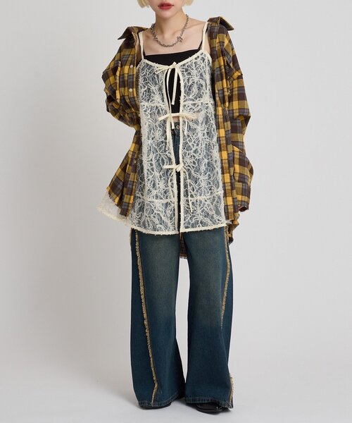 w closet（ダブルクローゼット）の「イレヘムレースキャミ（シャツ/ブラウス・レディース・ブラック/アイボリー・FREE）」の5枚目の写真