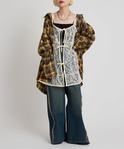 w closet（ダブルクローゼット）の「イレヘムレースキャミ（シャツ/ブラウス・レディース・ブラック/アイボリー・FREE）」の7枚目の写真