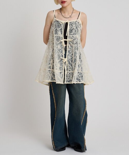 w closet（ダブルクローゼット）の「イレヘムレースキャミ（シャツ/ブラウス・レディース・ブラック/アイボリー・FREE）」の10枚目の写真