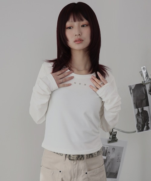 Ulysses(ユリシス)の「スタッズ長袖カットソー(Tシャツ/カットソー・レディース・ブラック/ホワイト・F)」の9枚目の写真