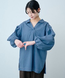 IEDIT スキッパーネックがこなれ見え デニムプルオーバーブラウス