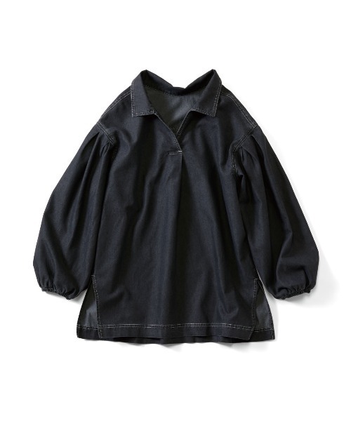 IEDIT（イディット）の「ＩＥＤＩＴ　スキッパーネックがこなれ見え　デニムプルオーバーブラウス（シャツ/ブラウス・レディース・チャコールグレー/ライトブルー・M/L/LL/3L/S）」の9枚目の写真