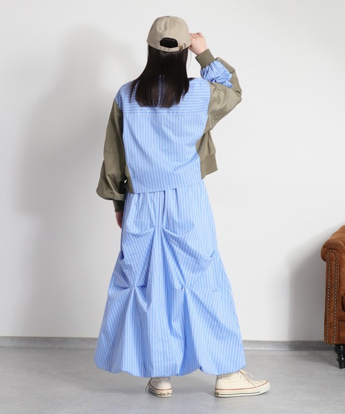 cepo（セポ）の「〈セットアップ対応可能〉バルーンシルエットストライプタックスカート（スカート・レディース・チャコール/サックスブルー・M）」の20枚目の写真