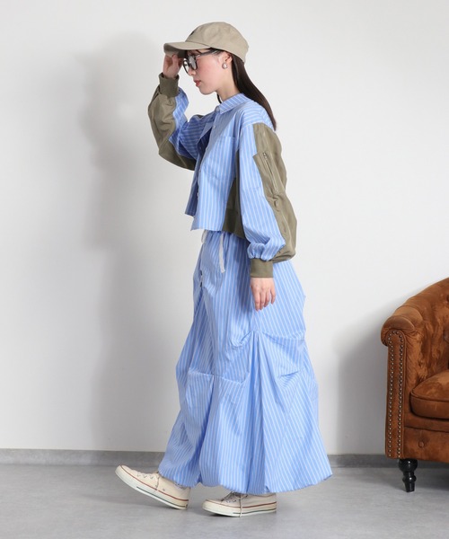 cepo（セポ）の「〈セットアップ対応可能〉バルーンシルエットストライプタックスカート（スカート・レディース・チャコール/サックスブルー・M）」の19枚目の写真