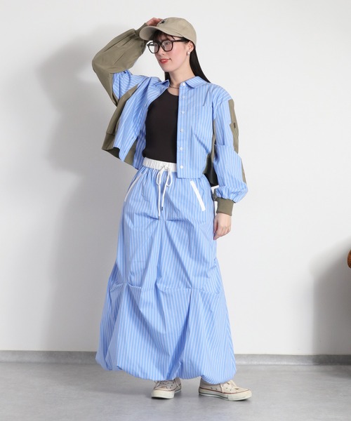 cepo（セポ）の「〈セットアップ対応可能〉バルーンシルエットストライプタックスカート（スカート・レディース・チャコール/サックスブルー・M）」の18枚目の写真