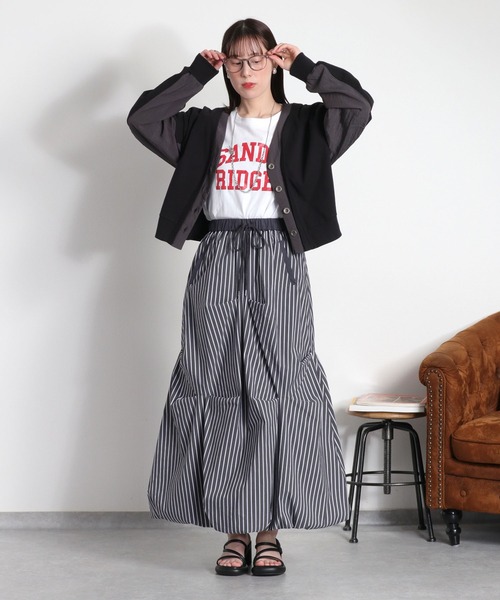 cepo（セポ）の「〈セットアップ対応可能〉バルーンシルエットストライプタックスカート（スカート・レディース・チャコール/サックスブルー・M）」の3枚目の写真