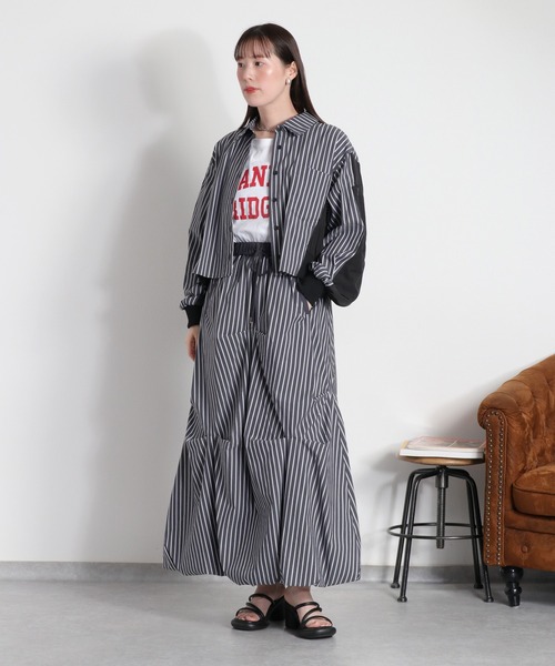 cepo（セポ）の「〈セットアップ対応可能〉バルーンシルエットストライプタックスカート（スカート・レディース・チャコール/サックスブルー・M）」の9枚目の写真