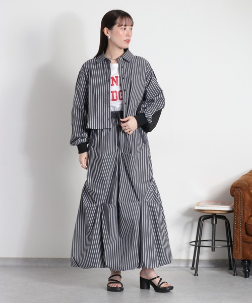 cepo（セポ）の「〈セットアップ対応可能〉バルーンシルエットストライプタックスカート（スカート・レディース・チャコール/サックスブルー・M）」の10枚目の写真