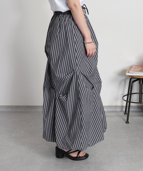 cepo（セポ）の「〈セットアップ対応可能〉バルーンシルエットストライプタックスカート（スカート・レディース・チャコール/サックスブルー・M）」の13枚目の写真
