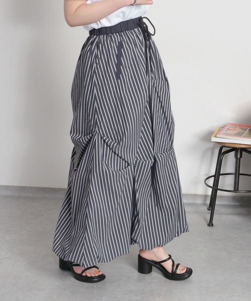 cepo（セポ）の「〈セットアップ対応可能〉バルーンシルエットストライプタックスカート（スカート・レディース・チャコール/サックスブルー・M）」の12枚目の写真