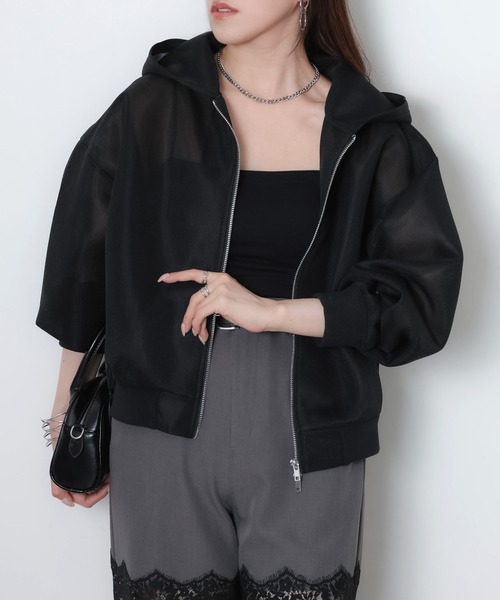Riberry（リベリー）の「シアーダンボールダブルジップパーカー（パーカー・レディース・ブラック/オフホワイト・MEDIUM）」の17枚目の写真