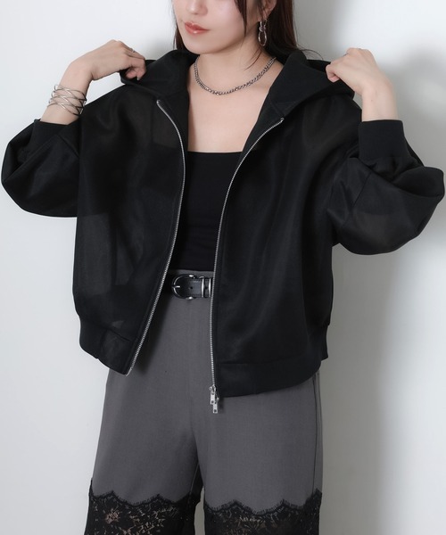 Riberry（リベリー）の「シアーダンボールダブルジップパーカー（パーカー・レディース・ブラック/オフホワイト・MEDIUM）」の16枚目の写真