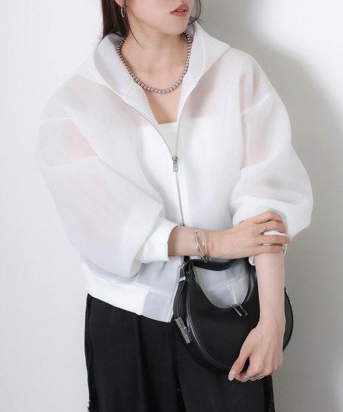 Riberry（リベリー）の「シアーダンボールダブルジップパーカー（パーカー・レディース・ブラック/オフホワイト・MEDIUM）」の9枚目の写真